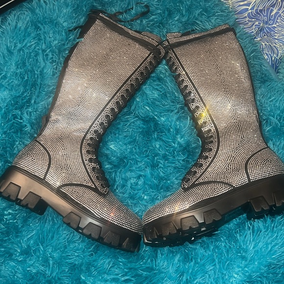 Nasty gal diamanté lace up combat boots - Picture 14 of 16